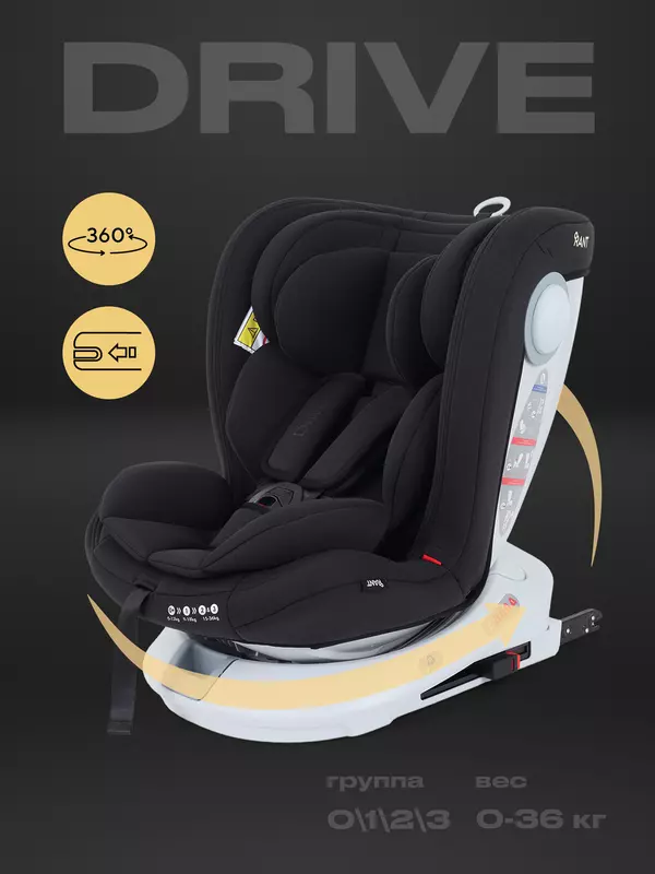 Автокресло Rant Drive Isofix 0/1/2/3 (0-36 кг) Black